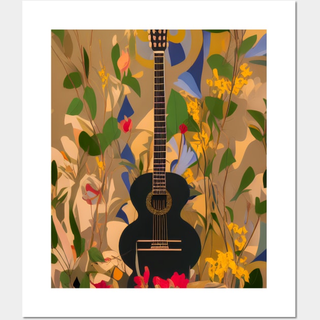 Acoustic Guitar Vintage Style Floral Wall Art by Analog Designs